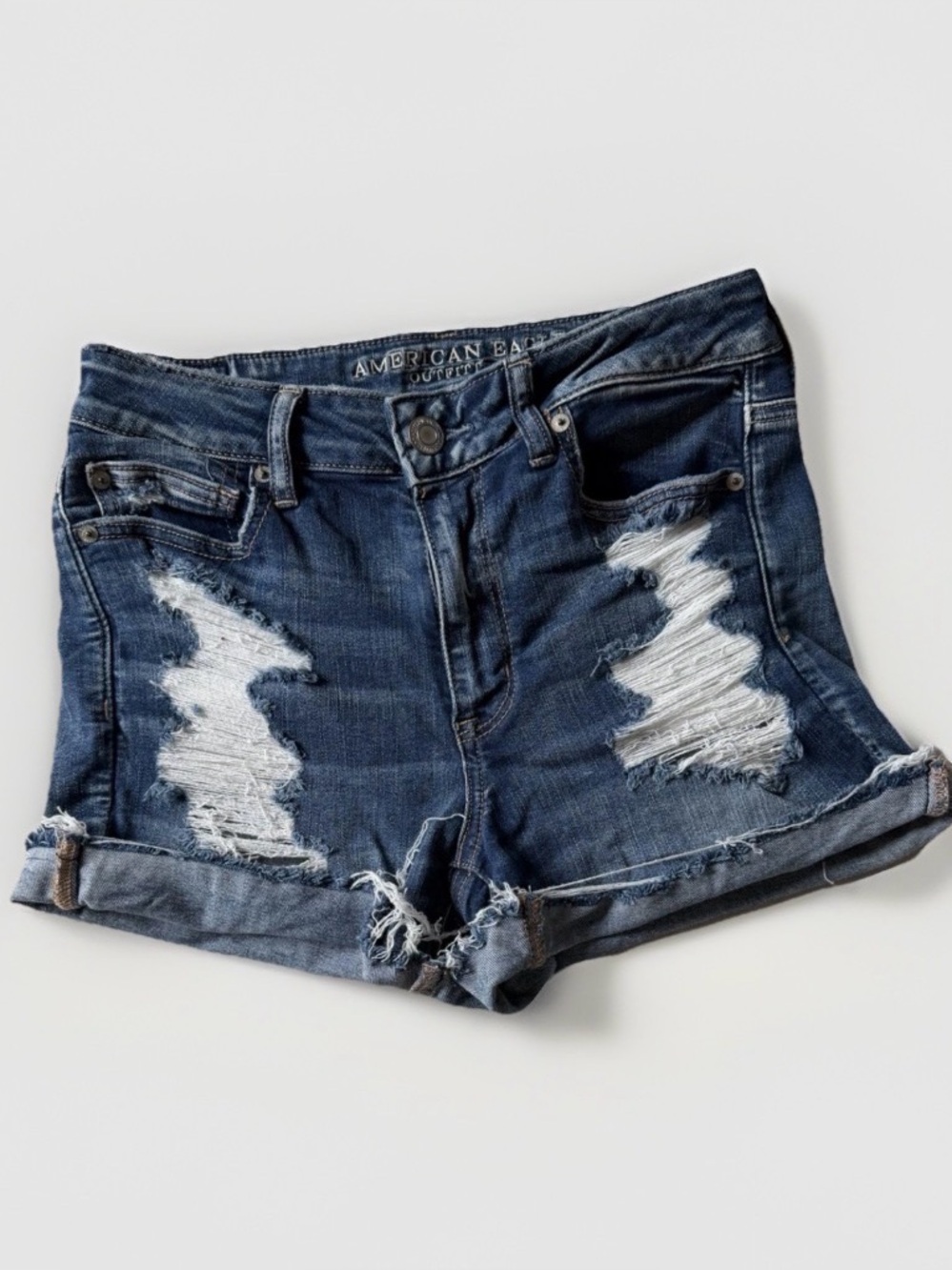 AE Distressed Denim Shorts Cuffed Hi Rise Next Level Stretch Shortie 8 Festival